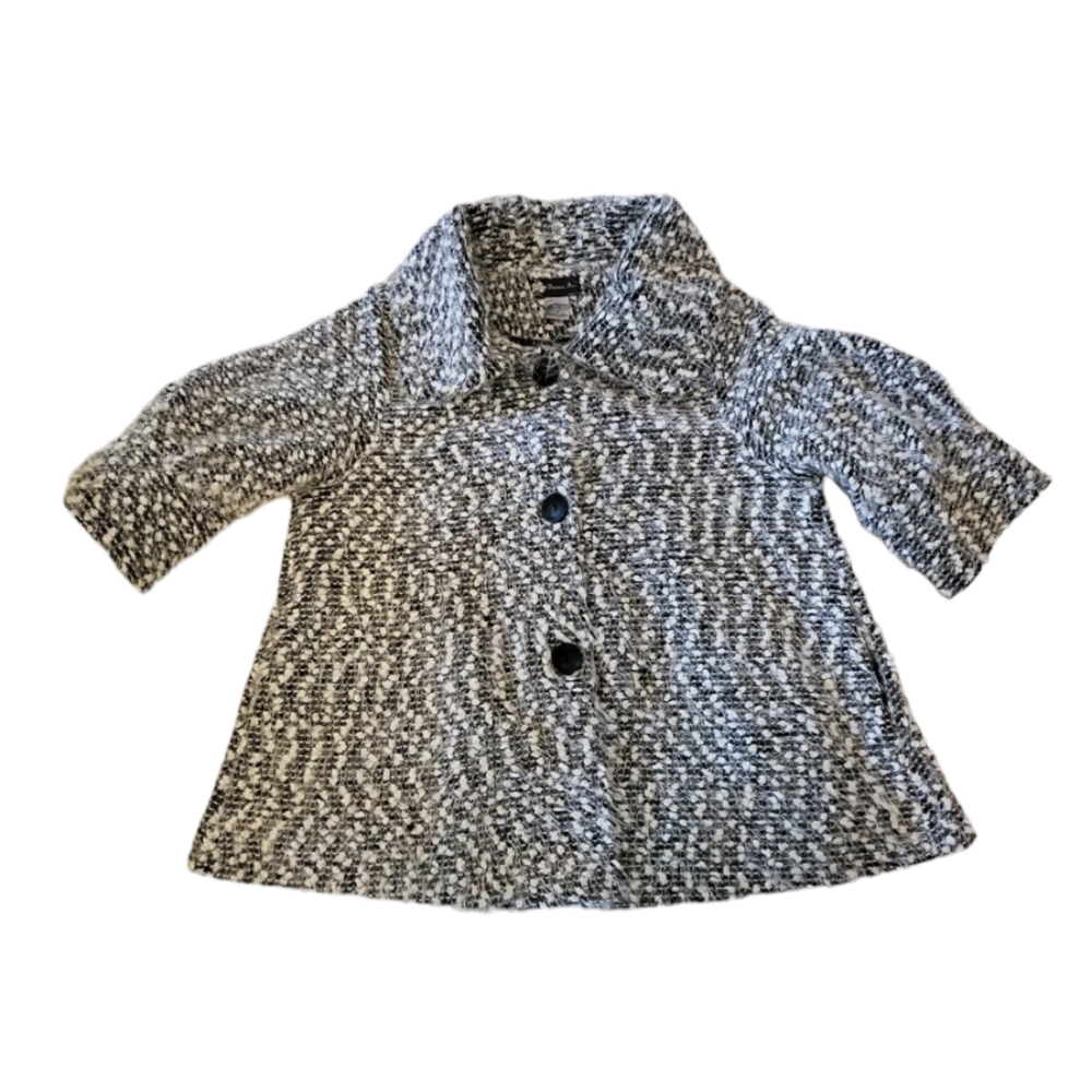 Damee Inc Black and White Fuzzy Buttoned 3/4 Sleeve Swing Sweater Jacket Small